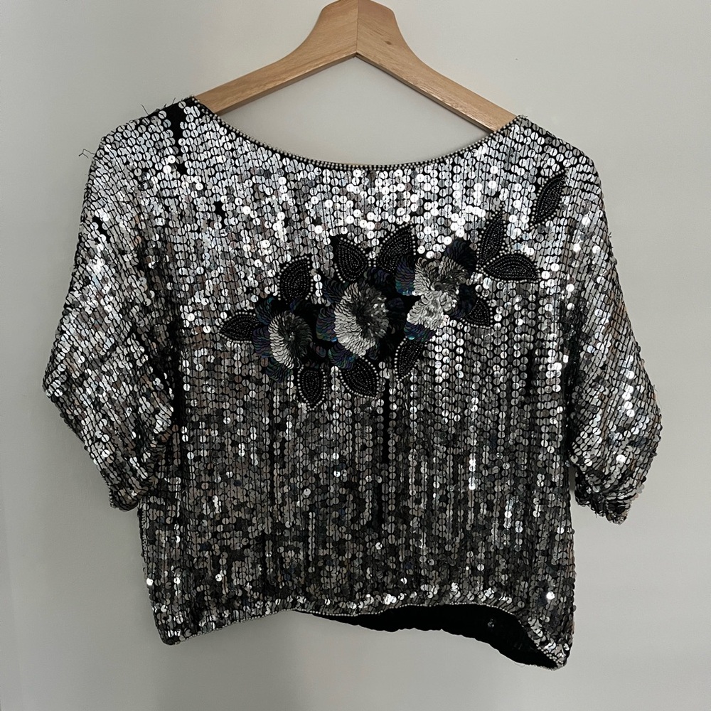 Vintage Sequin/silk crop top